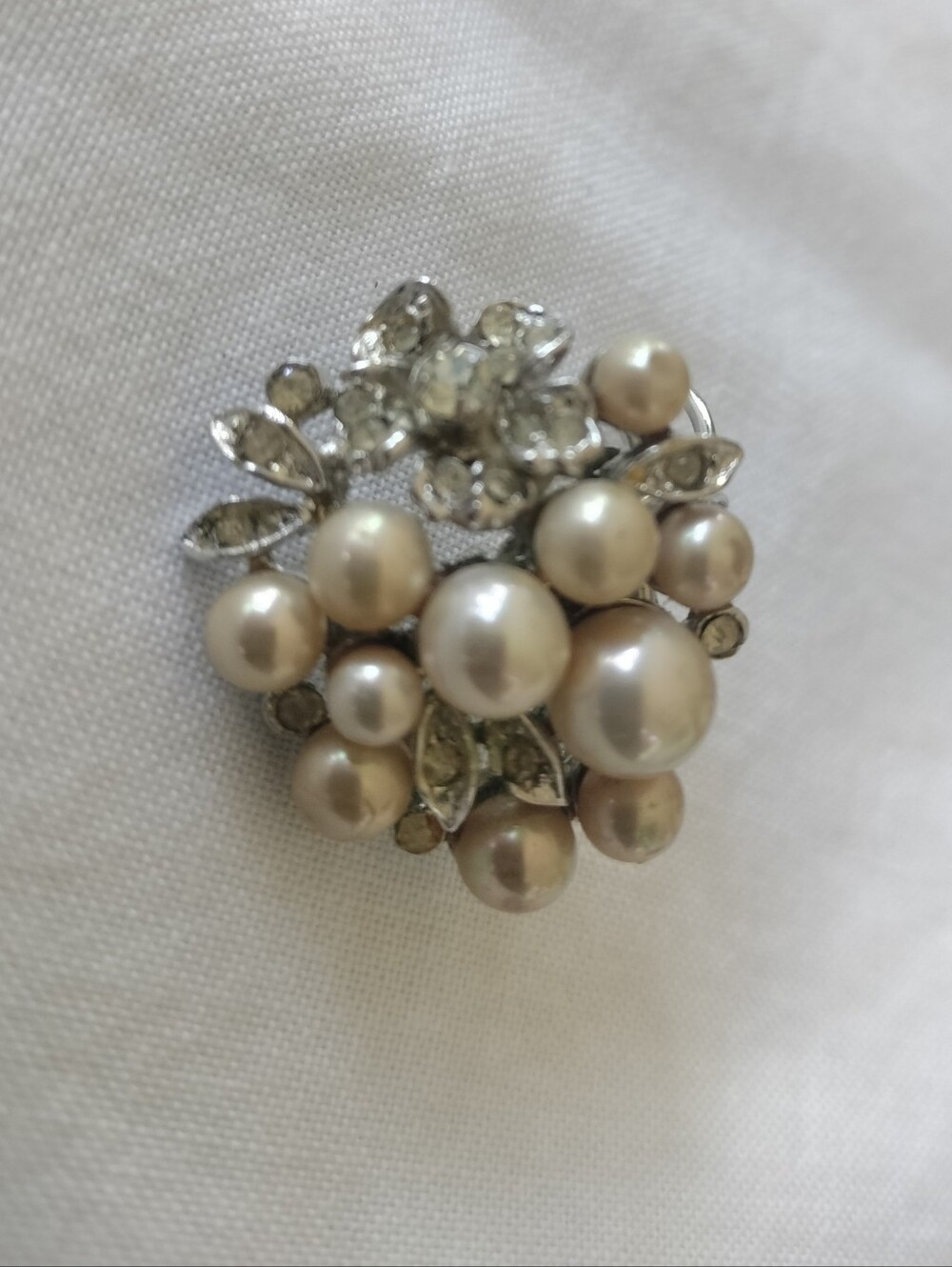 Pearl Grape Crystal Cluster-Clip Vintage -Vendome Marked-Coro Premier Style